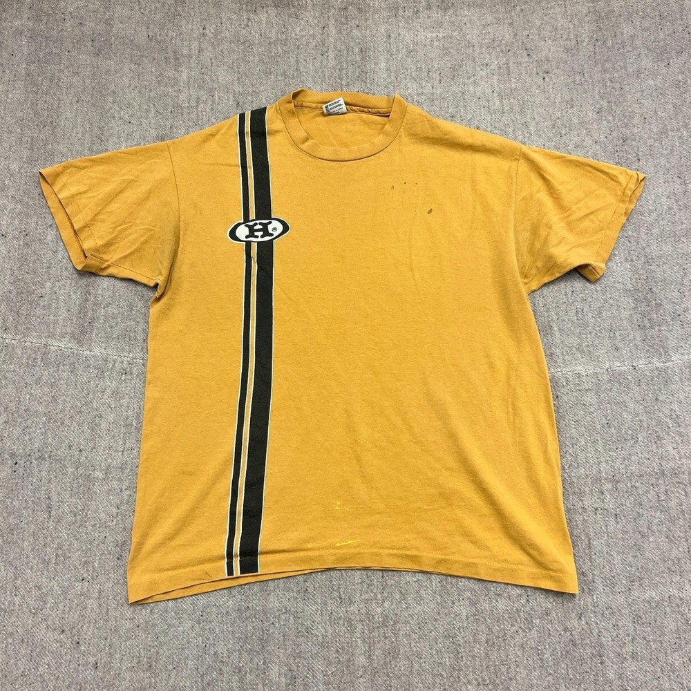 Vintage H Shirt Mens XL Yellow 1990s Striped USA Streetwear